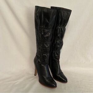 Women’s 9WEST Knee-High Black Leather Stiletto Heel Boots Size 7.5B
